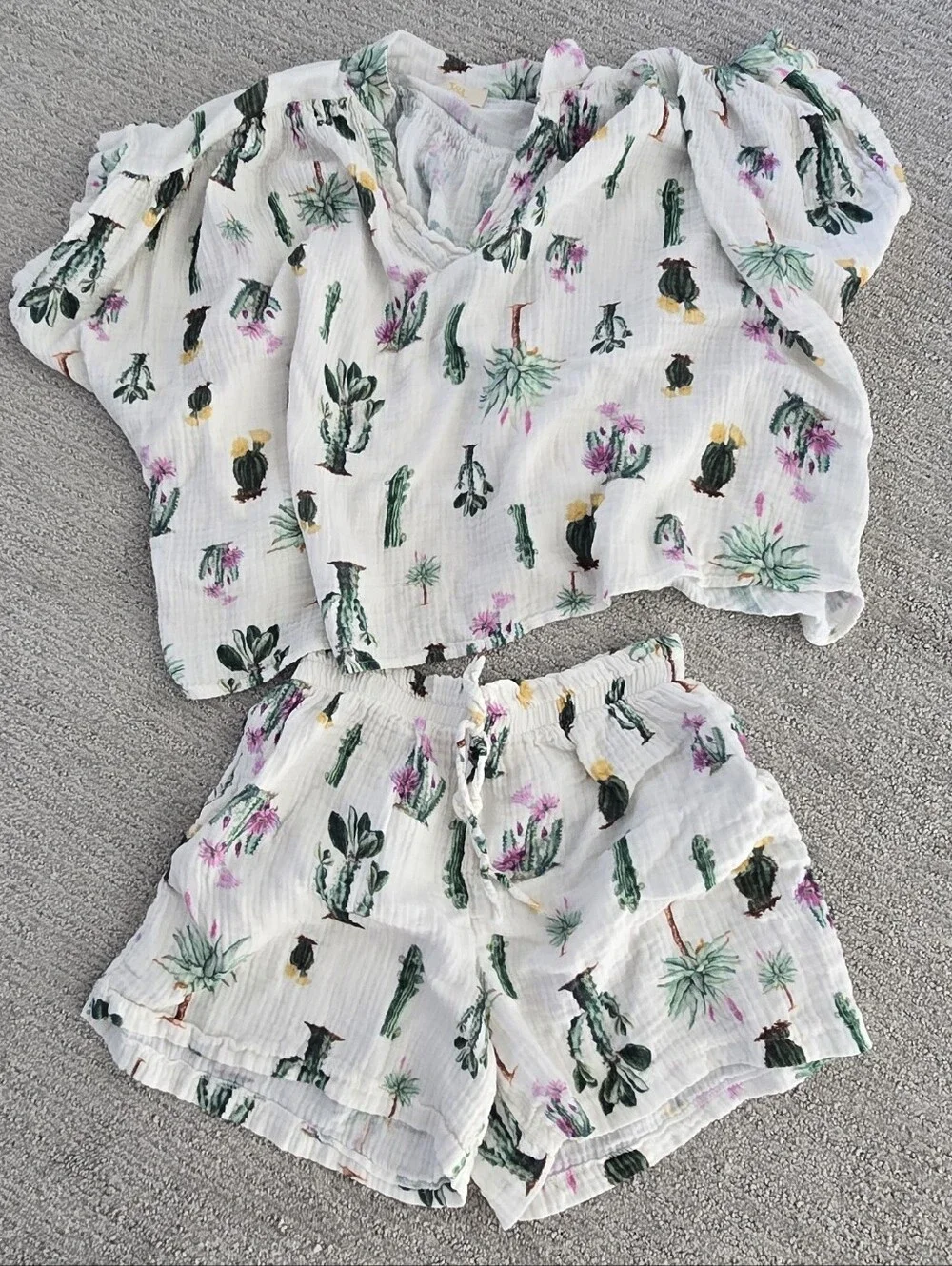 Boutique Cactus Print Set - Top & Shorts With Pockets